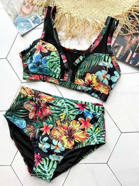 Роздільний купальник PLUS SIZE з утяжкою тропічний принт SW1381 фото