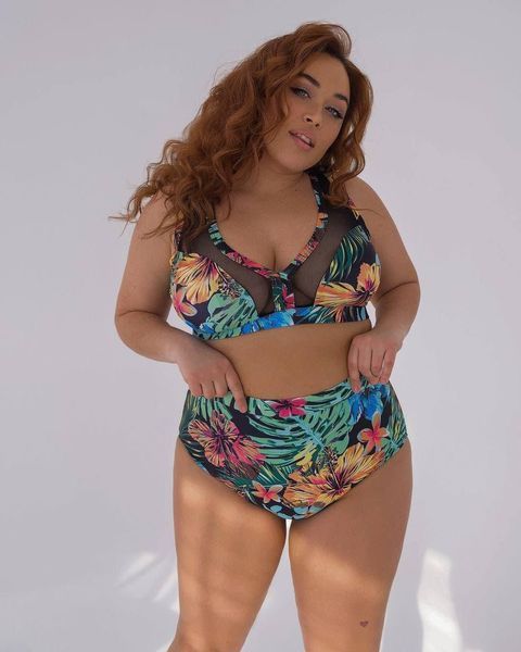 Роздільний купальник PLUS SIZE з утяжкою тропічний принт SW1381 фото