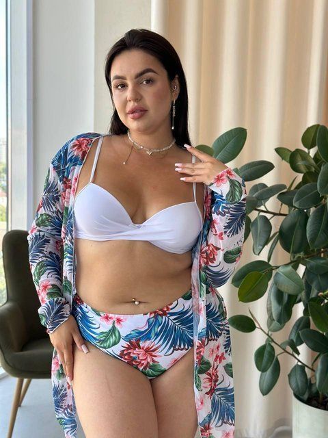 Роздільний білий купальник PLUS SIZE з сформованою чашкою та тунікою в комплекті SW1251/1 фото